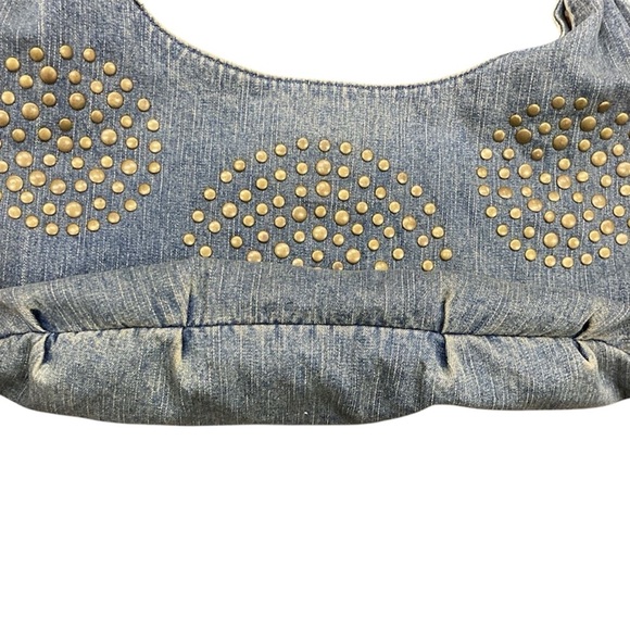 Vintage Retro Fiorucci Brass Stud Denim Hobo Pink Angel Lining & Interior Pocket - Picture 4 of 16